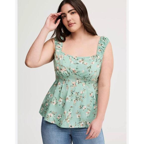 Torrid Green Challis Corset Peplum Top Size 1 (14/16) Women’s Plus Size - Picture 1 of 7